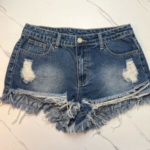 LITZ Frayed Distressed Denim Shorts